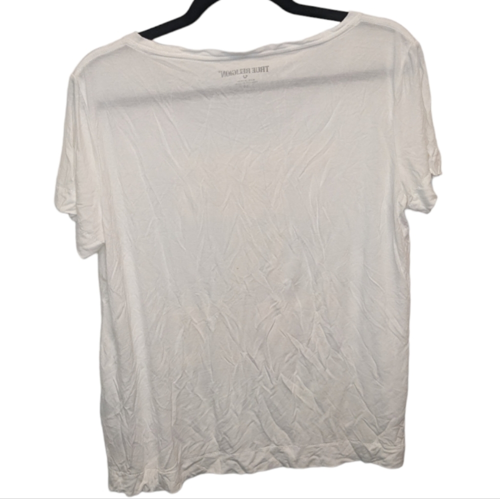 True Religion Women's White Graphic Logo T-Shirt, Size L ✨ - Picture 2 of 9